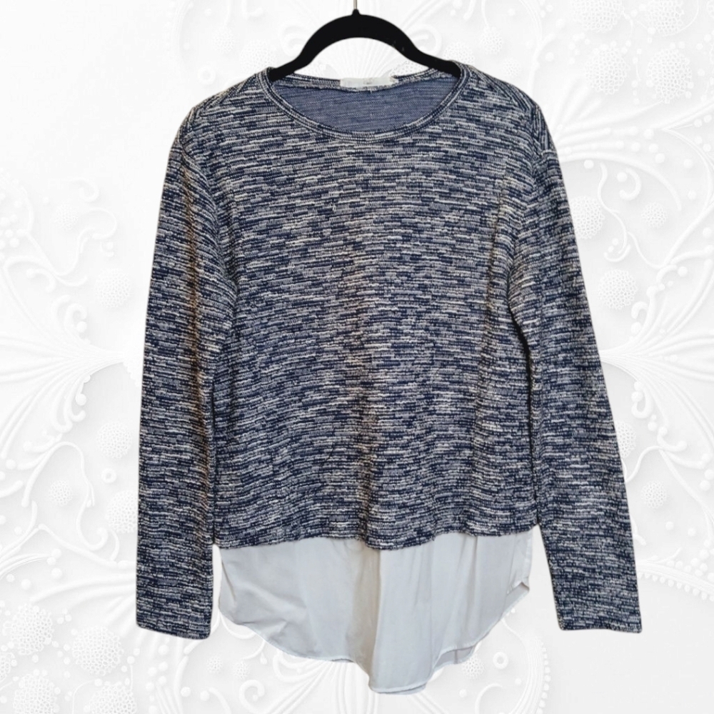 BCBG Generation Black & White Sweater Top With Faux Dress Shirt Hem